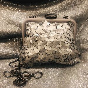 Banana republic silver gray sequin purse clutch